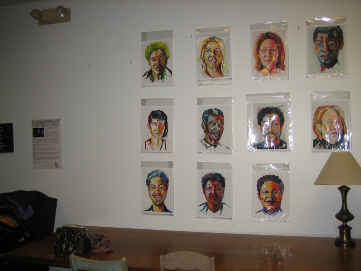 Part of the interactive exhibit, an example of the relation between arts and community building — the “Portraits on Pine Street” project.