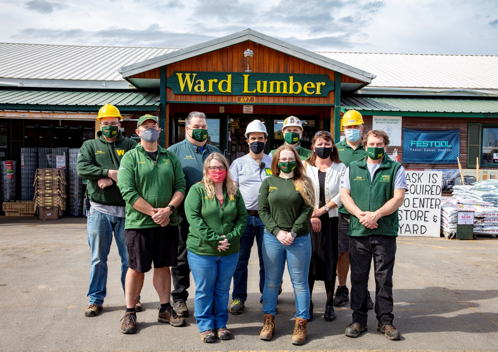 Workers from Ward Lumber in front of their Jay, NY location